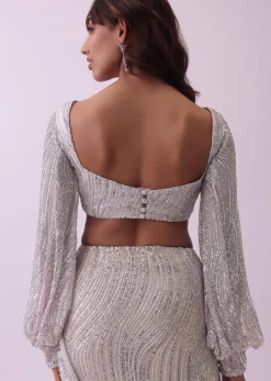 Baby Pink Saree And Stitched Blouse With Crystal Embroidered Belt