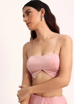 Baby Pink Satin Saree With Thread And Stone Embroidery And Unstitched Blouse