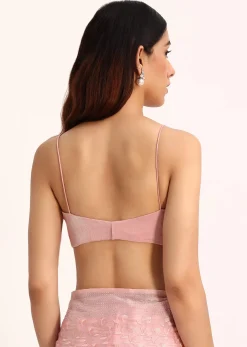 Baby Pink Satin Saree With Thread And Stone Embroidery And Unstitched Blouse
