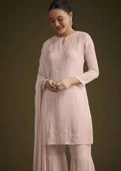 Baby Pink Sequined Chinon Sharara Set