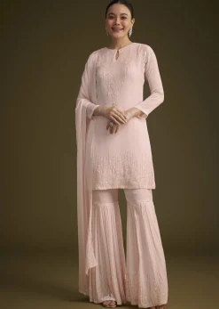 Baby Pink Sequined Chinon Sharara Set