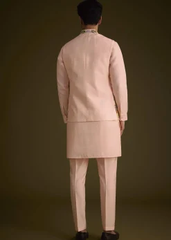 Baby Pink Silk Jacket Set With Nature Themed Patch Work
