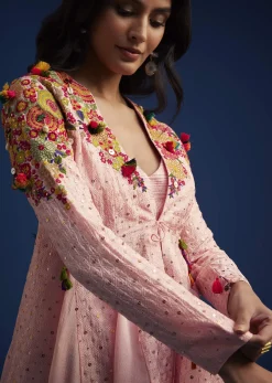 Baby Pink Silk Palazzo Set With Resham Work