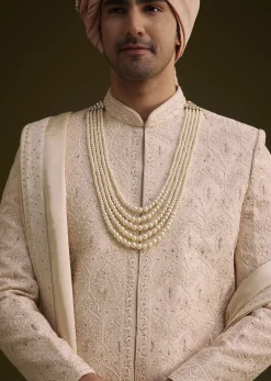 Baby Pink Silk Sherwani Set With Resham Embroidery