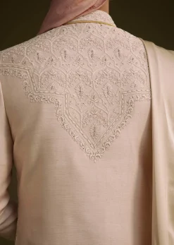 Baby Pink Silk Sherwani Set With Resham Embroidery