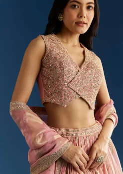 Baby Pink Tissue Lehenga Set With Mirror Sequins Choli