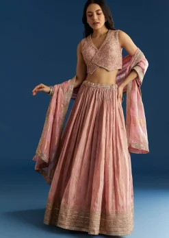 Baby Pink Tissue Lehenga Set With Mirror Sequins Choli