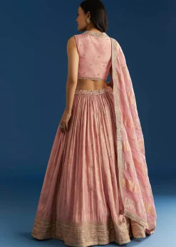 Baby Pink Tissue Lehenga Set With Mirror Sequins Choli