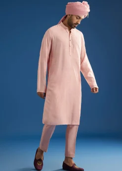 Baby Pink Tussar Sherwani With Cutdana And Tikki Stone Work