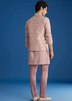 Banarasi Silk Jacket Kurta Set With Front Zip Closure
