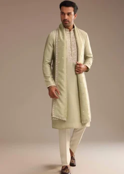 Basil Green Kurta Set with Embroidered Dupatta