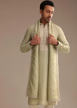 Basil Green Kurta Set with Embroidered Dupatta