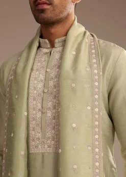 Basil Green Kurta Set with Embroidered Dupatta