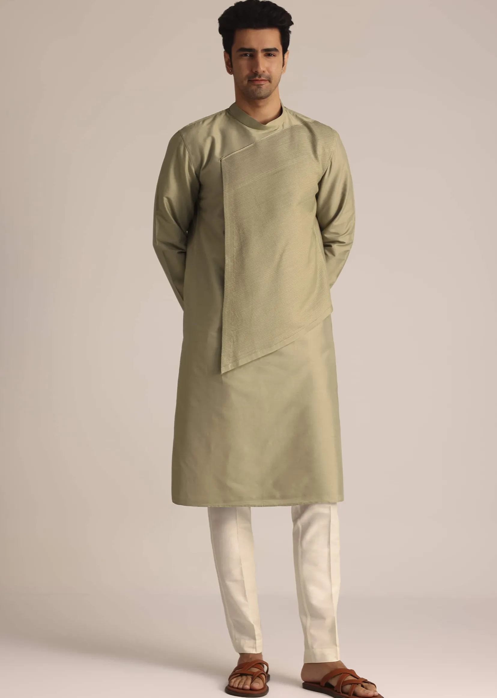 Beige Asymmetric Kurta Set