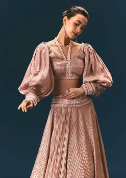 Beige Blouse With Double Layered Skirt