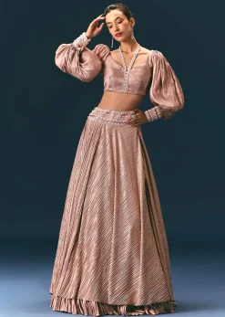 Beige Blouse With Double Layered Skirt