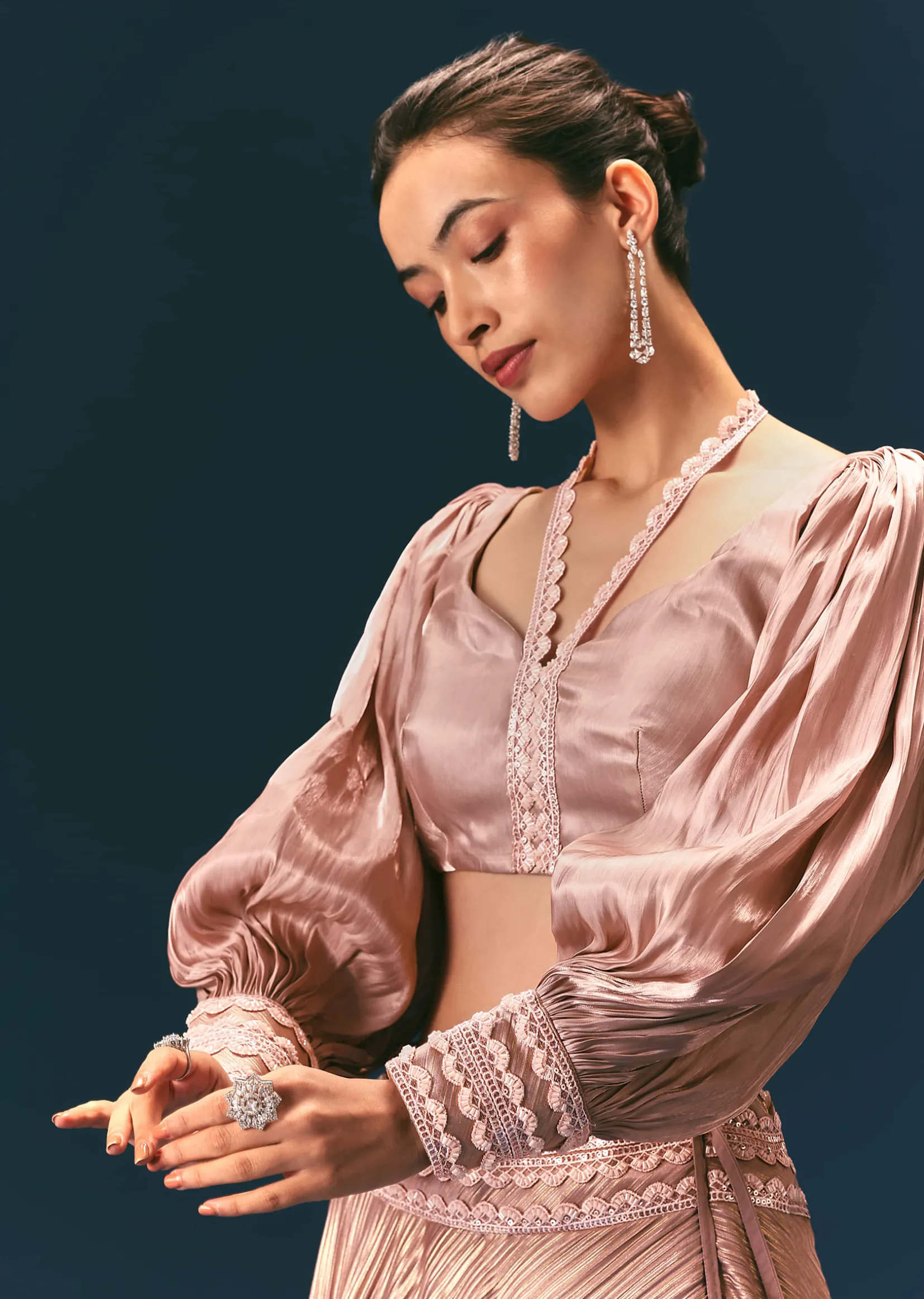 Beige Blouse With Double Layered Skirt