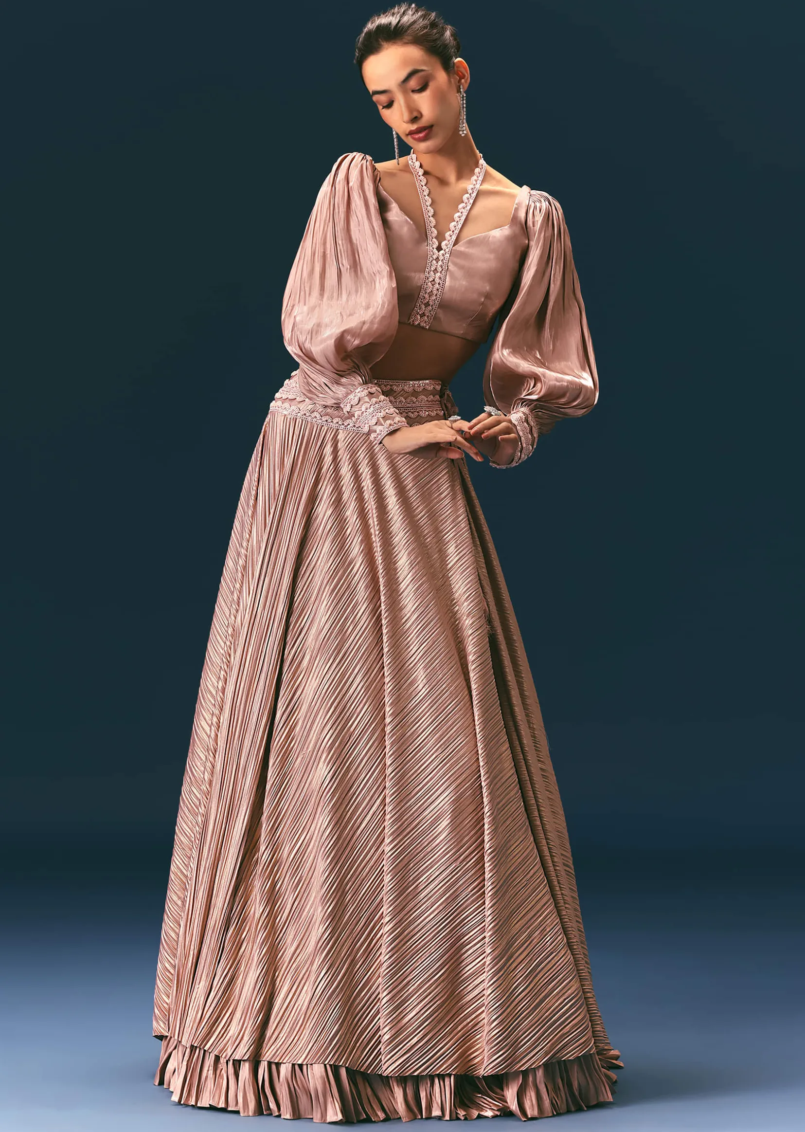 Beige Blouse With Double Layered Skirt