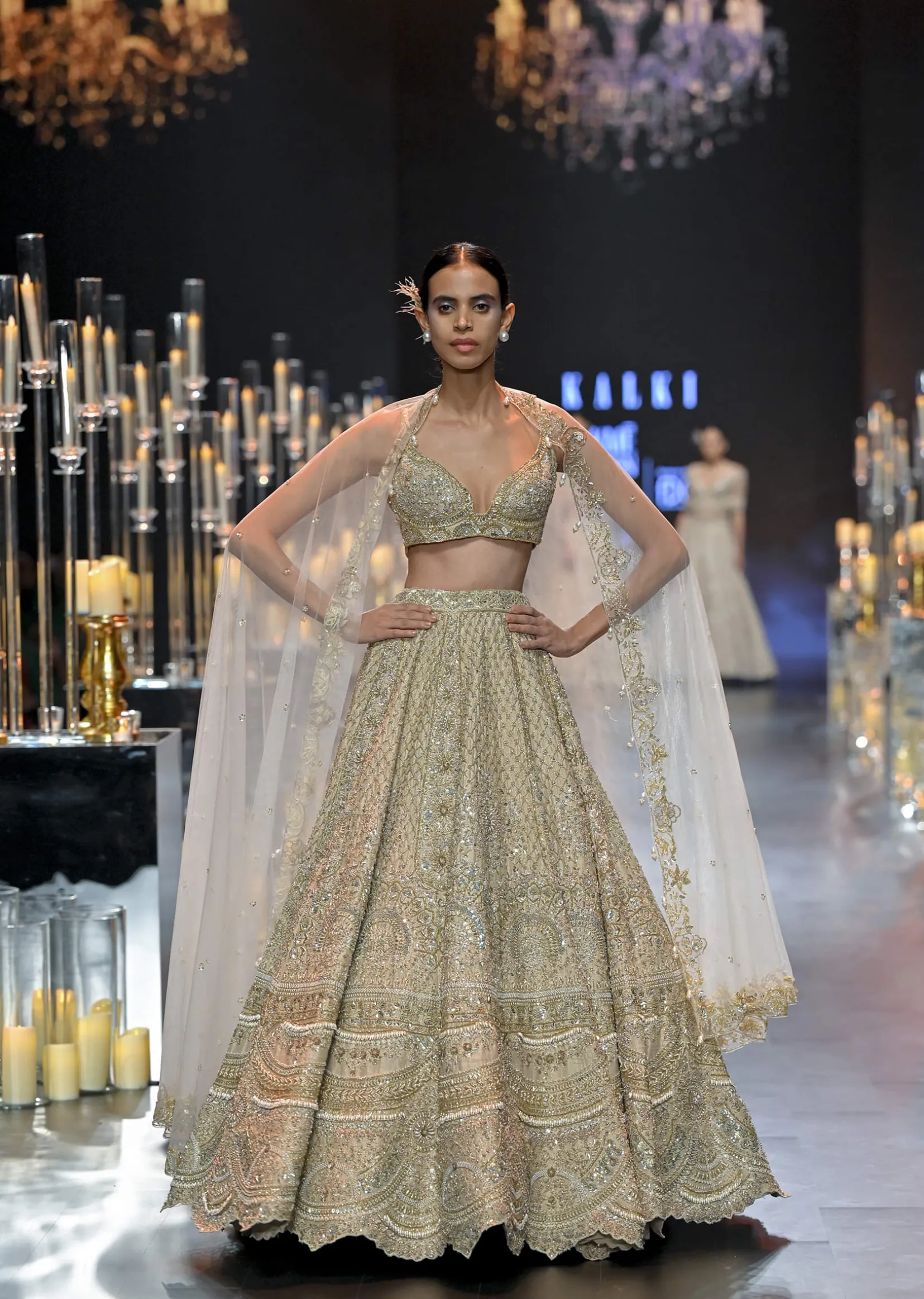 Beige Bridal Lehenga Set In Raw Silk With Jaal Embroidery And Pearl Tassels