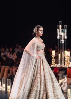Beige Bridal Lehenga Set In Raw Silk With Jaal Embroidery And Pearl Tassels