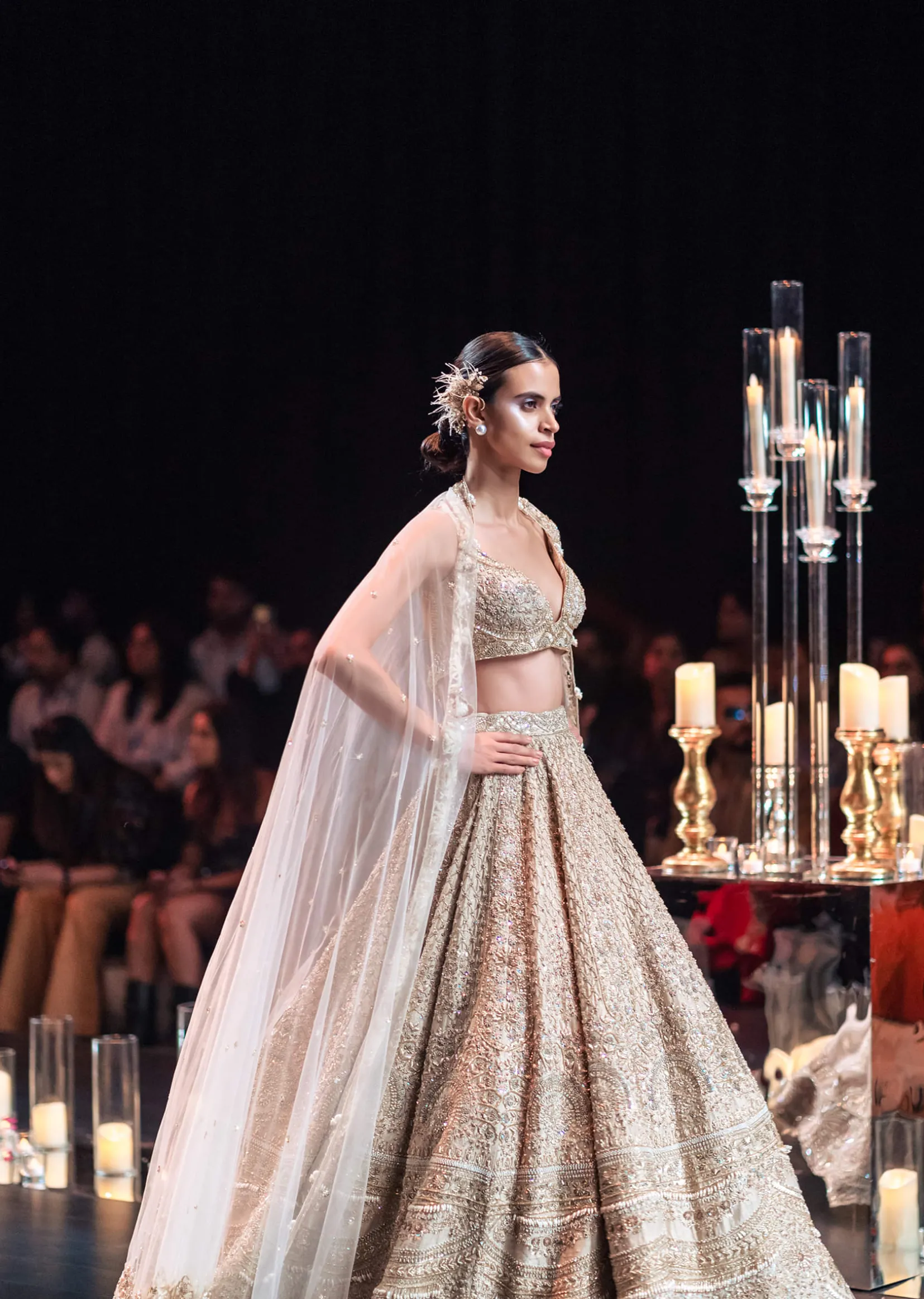 Beige Bridal Lehenga Set In Raw Silk With Jaal Embroidery And Pearl Tassels