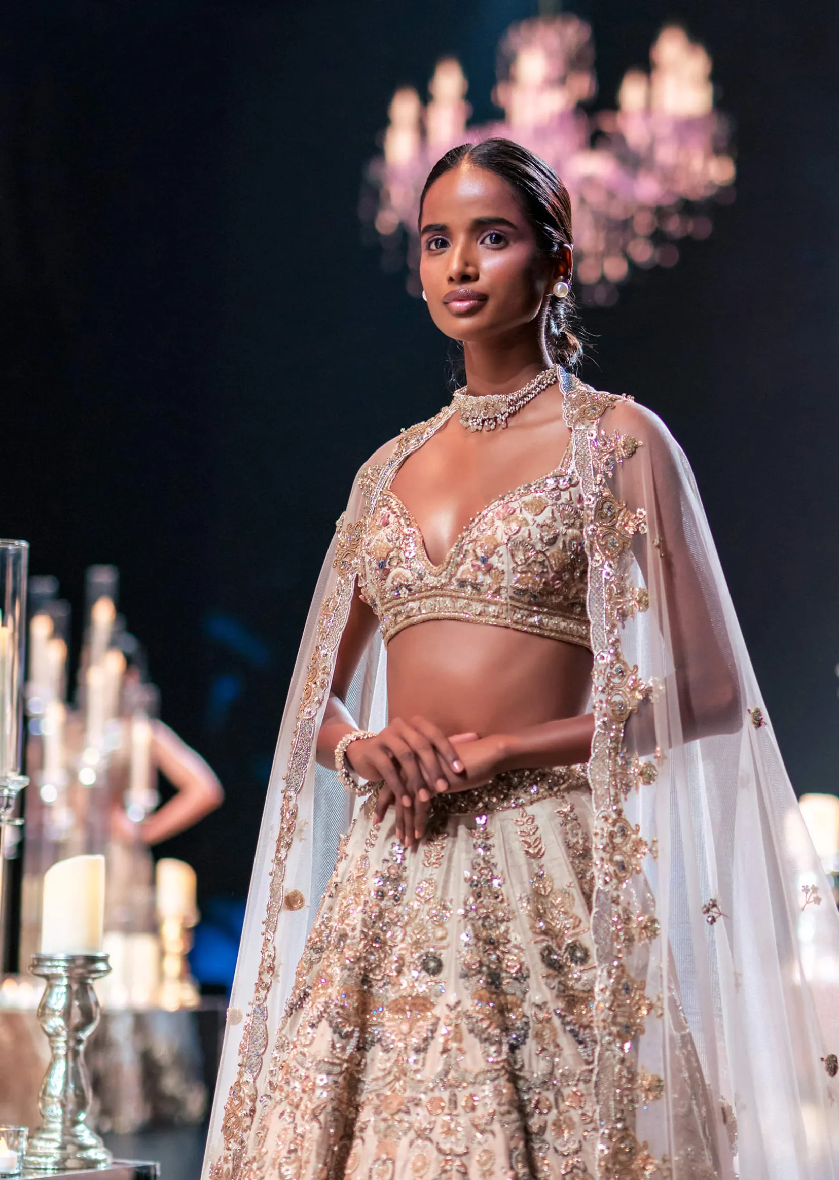 Beige Bridal Lehenga Set With Floral Motifs And Heavy 3D Embroidery