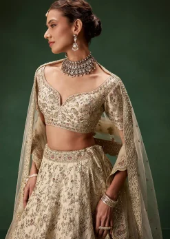 Beige Bridal Lehenga With Sequin And Zari Work