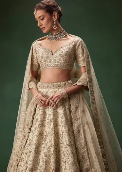 Beige Bridal Lehenga With Sequin And Zari Work