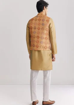 Beige Brocade Jacket Kurta Set