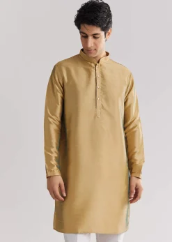 Beige Brocade Jacket Kurta Set