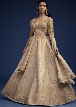 Beige Brocade Lehenga Set And Belt