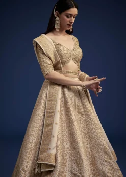 Beige Brocade Lehenga Set And Belt
