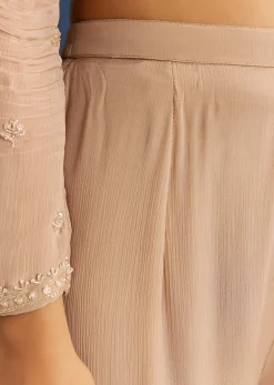 Beige Chinon Kurta Sharara Set With Cut Dana Sequins Work