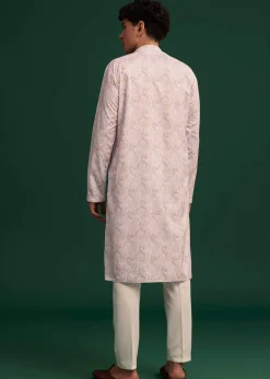 Beige Cotton Paisley Printed Kurta Set