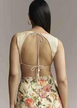 Beige Crepe Saree With Multicolor Floral Print And Moti Embroidery