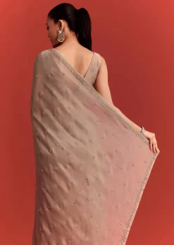 Beige Crepe Silk Saree With Cutdana Work