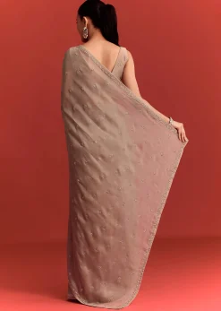 Beige Crepe Silk Saree With Cutdana Work