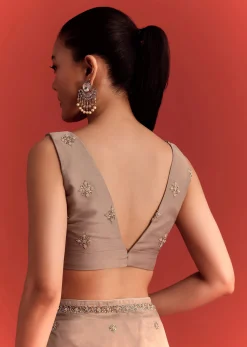 Beige Crepe Silk Saree With Cutdana Work