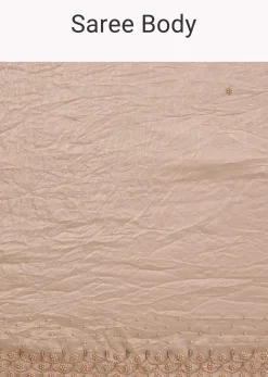 Beige Crepe Tissue Saree With Moti Beads And Cutdana Embroidery