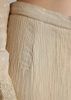 Beige Crush Tissue Embroidered Kurta Sharara Suit With Dupatta