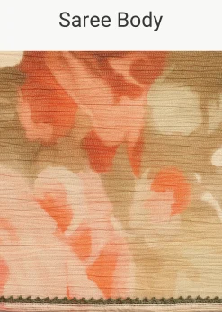 Beige Crushed Abstract Print Saree With Lace Pallu Border
