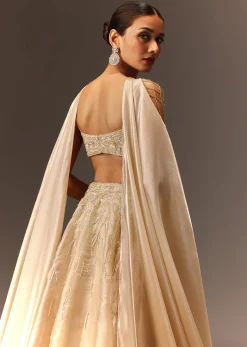 Beige Embroidered Blouse With Skirt And Choker Dupatta