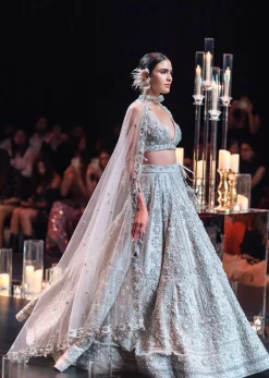 Beige Embroidered Bridal Lehenga Set With Pearl Embellishments