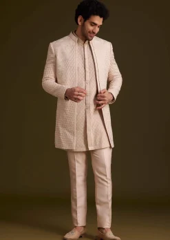Beige Embroidered Indo Western Set