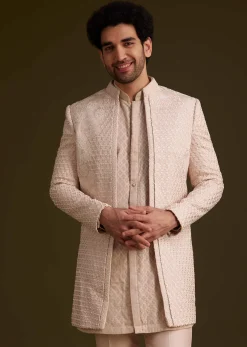 Beige Embroidered Indo Western Set