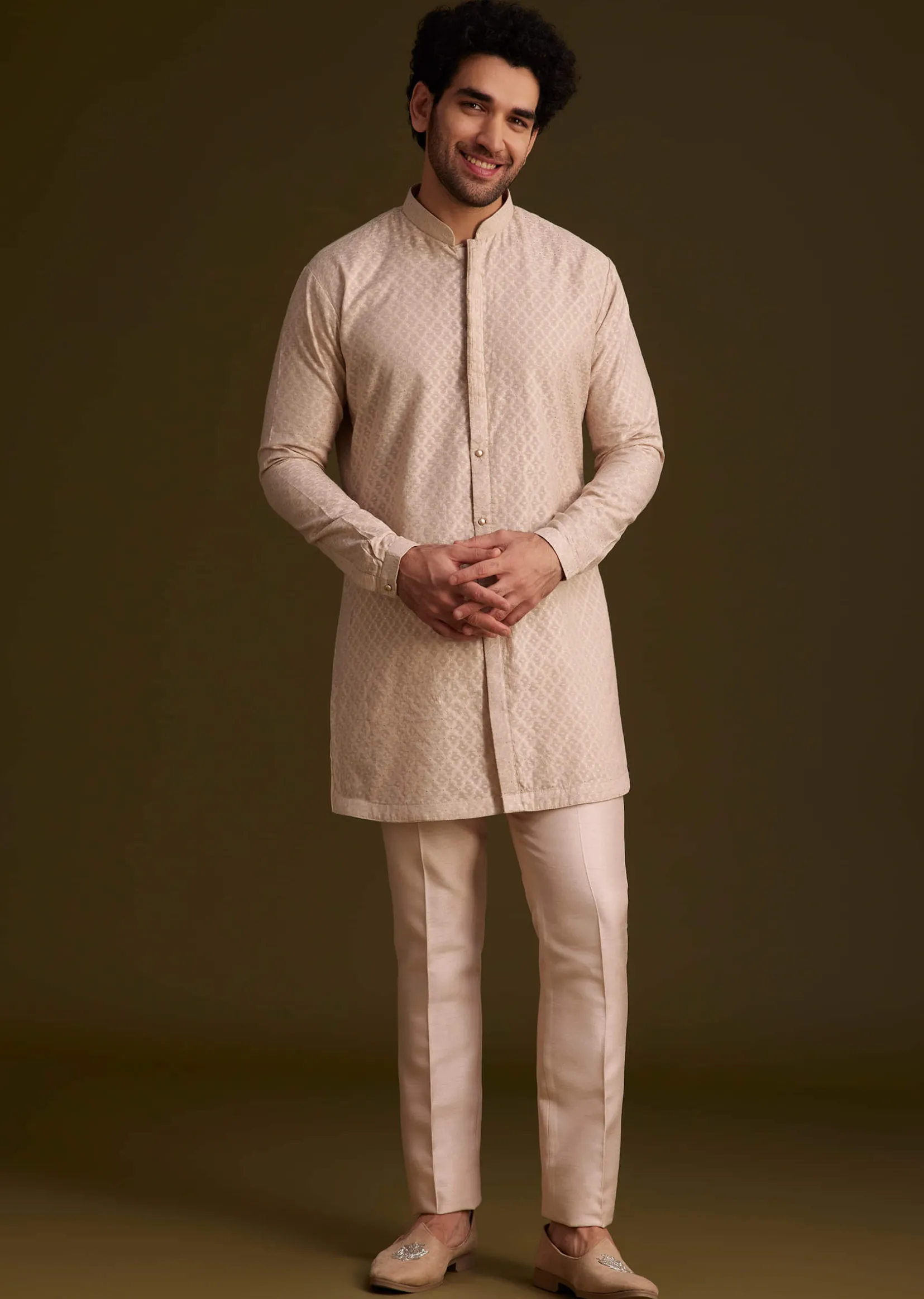 Beige Embroidered Indo Western Set