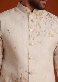 Beige Embroidered Kurta Jacket Set