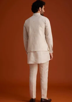 Beige Embroidered Kurta Jacket Set