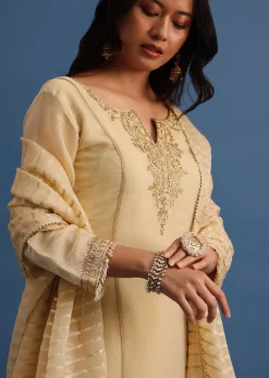 Beige Embroidered Kurta Palazzo With Dupatta