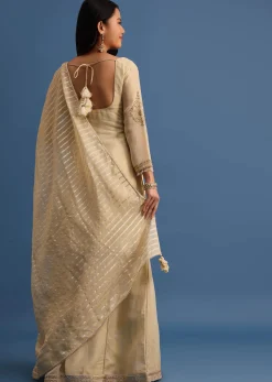 Beige Embroidered Kurta Palazzo With Dupatta